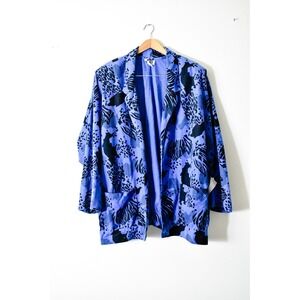 Shaker Sport Open Front Jacket Women XL Purple 70s Animal Print Oversized Pocket
